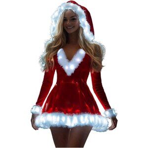 Women's LED Red Santa Dress Christmas Costume Light Up Mrs Claus Cosplay Outfit